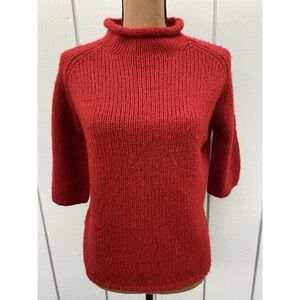 Apostrophe Women's Red Rolled Turtleneck Wool Blend Short Sleeve Sweater- Size L